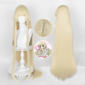 Синтетические волосы Chobits Chi Косплей парики 47,24 дюйма длиной 120 см Прямой светлый парик парик на Хэллоуин