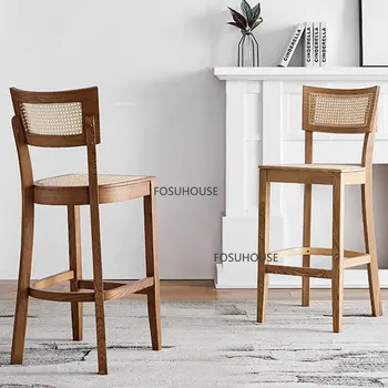 Скандинавский барный стул из массива дерева для кухонной мебели Спинка барного стула Креативный домашний досуг Простые ресторанные обеденные стулья