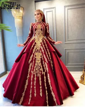 Скромные Марокканские вечерние платья С длинными рукавами И аппликацией Кафтан Платья для выпускного вечера Свадебное платье для гостей Одежда для особых случаев