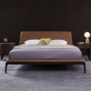 Современная тканевая кровать коричневого цвета в американском стиле с деревянным каркасом для спальни