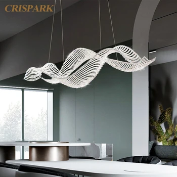 Современная хрустальная люстра для столовой Роскошная кухонная люстра из волнистой стали с подсветкой Clear Cristal Длинный Подвесной светильник