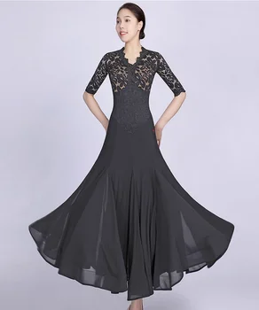 Современное танцевальное платье, Новое Черное кружевное платье с V-образным вырезом и коротким рукавом большого размера