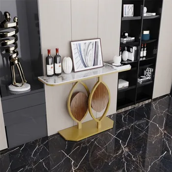 Современный золотой консольный столик с геометрическим металлическим основанием, спеченный камень, узкий столик для прихожей, фойе, стол для прихожей, гостиной