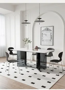Современный легкий роскошный обеденный стол, простой обеденный стол из каменной плиты, домашний скандинавский прямоугольный обеденный стол