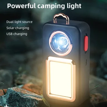 Солнечный фонарик, лампа для палатки, перезаряжаемая через USB светодиодная рабочая лампа COB, 2 режима освещения, уличный фонарик для рыбалки, кемпинга