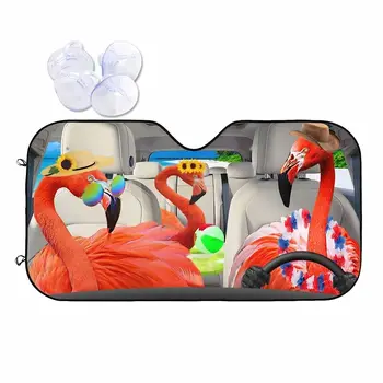 Солнцезащитный козырек с изображением Фламинго на лобовом стекле автомобиля водителя Flamingo для отдыха на море Автомобильный козырек на лобовое стекло автомобиля Защищает салон автомобиля от прохлады