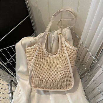 Соломенные сумки для летних женщин, большая плетеная сумка-тоут, ротанговая сумка в стиле бохо, пляжная сумка из рафии большой емкости, повседневная сумка-тоут