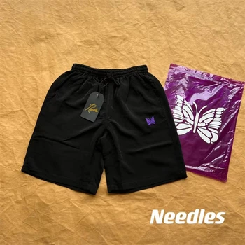 Спортивные шорты с бабочкой, вязаные черной иглой, мужские и женские шорты с карманами в летнем стиле с вышитой бабочкой