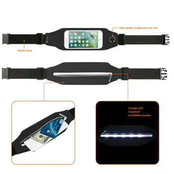 Спортивный ремень для бега для Iphone 7/6/6s Или 5-дюймового устройства с двумя карманами и светодиодом черного цвета (5x5 дюймов)