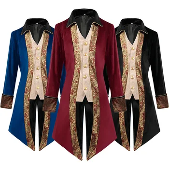 Средневековая куртка в стиле Стимпанк, Готическое Викторианское пальто, Мужская униформа, Винтажный Фрак, Сценические костюмы на Хэллоуин