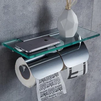 Стеллаж для хранения рулонов туалетной бумаги Туалетная бумага Настенные стеклянные и медные вешалки для полотенец Контактная бумага