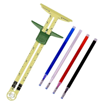 Т-образный скользящий калибр Для измерения шитья с использованием 4 цветов ткани, Термостирающая ручка, инструмент для шитья 5 в 1, линейка для шитья