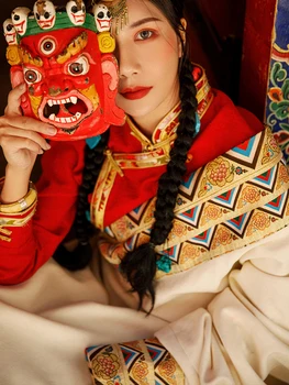 Тибетский халат, белая традиционная китайская одежда для женщин, восточный костюм в этническом стиле, Тибетская одежда, азиатская одежда для дам