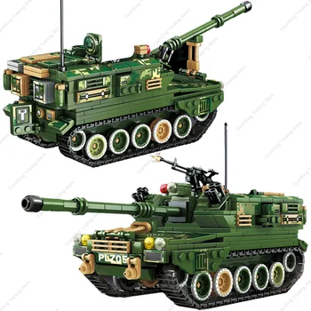 Тип Второй мировой войны PLZ05 155-мм Самоходная пушка-гаубица Военный Солдат Наборы строительных блоков Модель танка Куклы Кирпичные Детские игрушки Подарки
