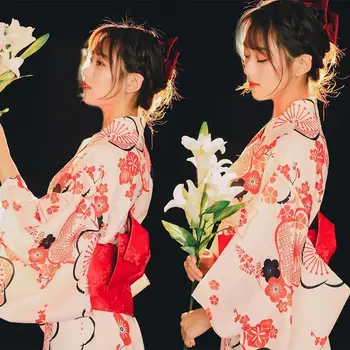 Традиционное японское кимоно для танцев, Женские костюмы самураев, Вишневый цвет, Винтажное японское кимоно, Женские танцевальные костюмы