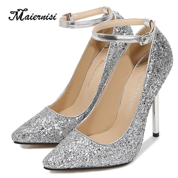 Туфли-лодочки на высоком каблуке с ремешком для показа в ночном клубе, модель Новой женской обуви на металлическом каблуке-шпильке 13 см, Большой размер 35-44