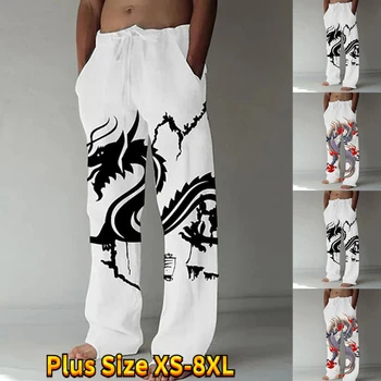 Уличные брюки в стиле хип-хоп со свободной талией, Эластичные Свободные мужские брюки с красочным принтом XS-8XL