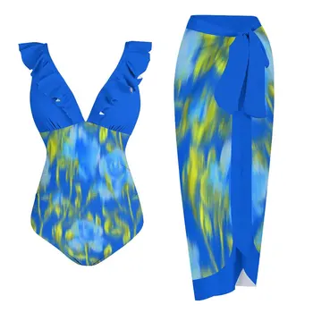 Фантазийный синий принт с глубоким V-образным вырезом на бретелях 2023, Новые купальники, сексуальные женские микро-бикини на шнуровке, женская пляжная одежда, чехол