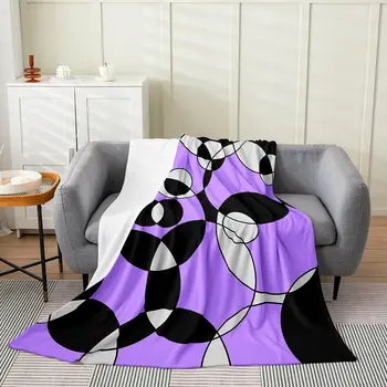 Фиолетовое, серое, черное, геометрическое фланелевое флисовое покрывало, Геометрическое покрывало для кровати, Круговая полоса, линия, пушистое одеяло для кровати