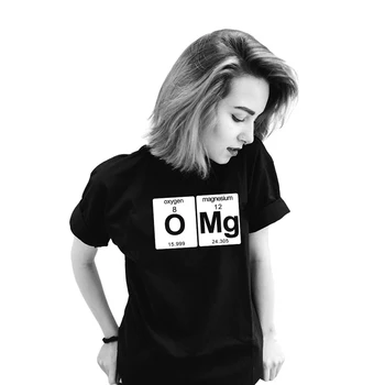 Хлопковая футболка Funny Science, футболка OMG, кислородно-магниевая футболка Funny Geek с трафаретным принтом, женские студенческие топы