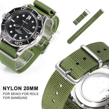 Холщовый Нейлоновый Ремешок 20 мм для Samsung Galaxy Watch 6 5 4 40 44 мм Ремешки для часов Classis Ремешок для Rolex Браслет для Seiko Браслет