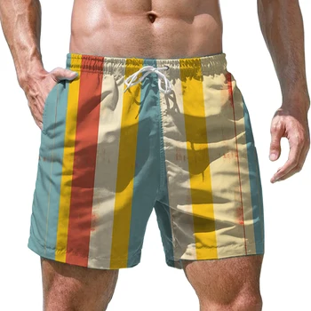 Цветные полосатые шорты для серфинга с 3D принтом, Свободные повседневные короткие штаны, Летние шорты для пляжного отдыха, мужские быстросохнущие шорты