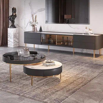 Чайный столик на круглой каменной плите Nordic Light, шкаф для телевизора, Современная гостиная для домашнего хранения, Комбинация размеров чайного столика