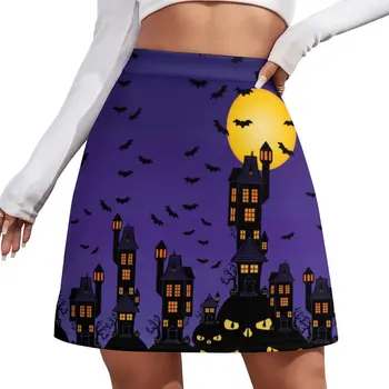 Черная юбка с летучими мышами, уличная мода Haunted Village, повседневные юбки, женская современная мини-юбка, графическая одежда, идея подарка