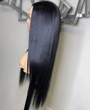 Черный, как смоль, коричневый, блондинистый, длинный прямой синтетический парик на кружеве спереди для женщин, прямые парики с гладкой костью и высокой плотностью волос младенца