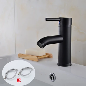Черный смеситель для ванной комнаты в минималистском стиле, смеситель для раковины с горячей и холодной водой, смесители для раковины из нержавеющей стали