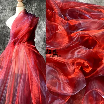 Чистый винно-красный хрусталь, меняющая цвет Пряжа, блестящие дизайнерские ткани, одежда, Органза, прозрачные ткани для свадебных платьев