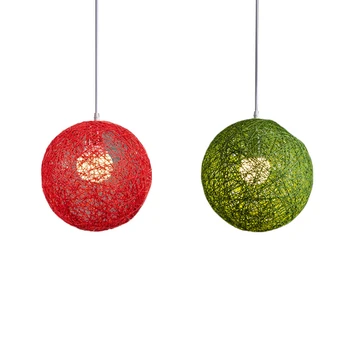 Шариковая люстра из бамбука, ротанга и пеньки, 2шт, индивидуальное творчество, сферический абажур из ротанга в виде гнезда - зеленый и красный