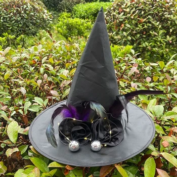 Шляпа ведьмы на Хэллоуин, Черная Шляпа волшебника, Светящаяся Шляпа ведьмы, Аксессуары для маскарадных костюмов, Волшебные шляпы для взрослых, детские Унисекс