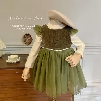 Элегантное платье для маленьких девочек, зеленые платья принцессы трапециевидной формы, детская одежда