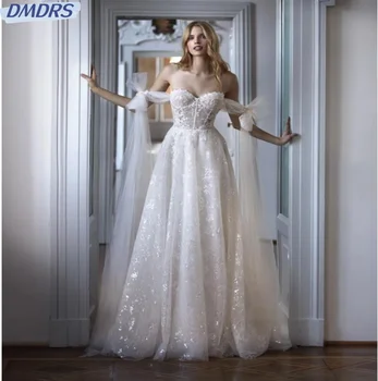 Элегантное Свадебное платье в пол С Аппликацией, Блестящее Свадебное платье с пайетками, Классический Халат Невесты С Открытым вырезом и Открытыми плечами