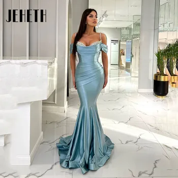 Элегантное сексуальное вечернее платье русалки небесно-голубого цвета 2023, бальное платье для выпускного вечера со складками на бретельках, сшитое на заказ