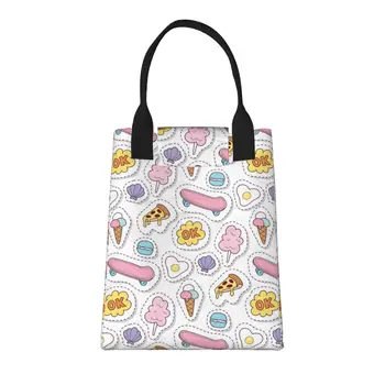 Элементы хипстерских нашивок, большая модная сумка для покупок с ручками, многоразовая хозяйственная сумка из прочной винтажной хлопчатобумажной ткани