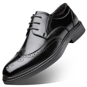 Элитный бренд, Высококачественная Деловая Кожаная обувь из натуральной кожи, Оксфорды на шнуровке, Мужские повседневные модельные туфли, Черные офисные туфли