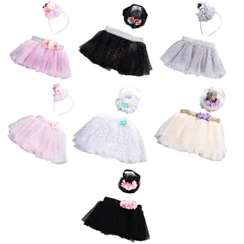 Юбки для новорожденных, комплект детской фатиновой юбки с цветочной повязкой на голову.