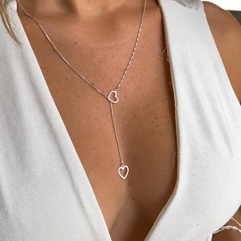 Ювелирное креативное ожерелье с кисточками в виде двойного сердца, Простое и универсальное ожерелье для женщин, ювелирные аксессуары в стиле деко