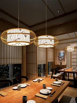 Японская люстра для чайной комнаты, гостиная, столовая, бамбуковое искусство, ретро-чайная комната в семье, новинка, сплетенная из античного бамбука в стиле дзен