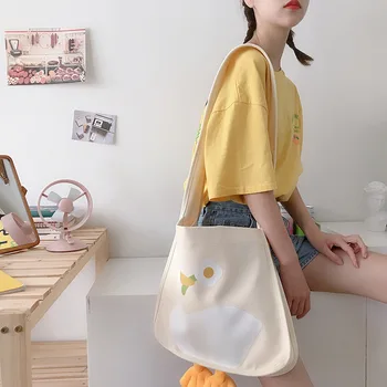 Японская милая утка, холщовая сумка через плечо, стереофоническая утка с животным принтом, студенческая сумка через плечо, сумки для женщин
